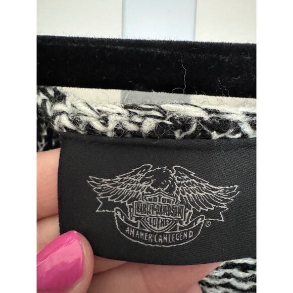 Harley Davidson Skull Print Sweater Gray Open Knit Pullover Wide Neck Size M - Picture 4 of 5